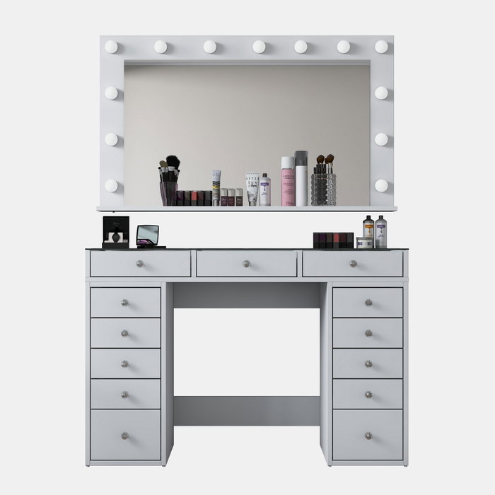 Hanah Home Mesa de Maquillaje Blanca con Espejo de 13 Focos